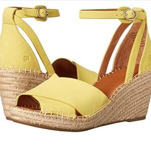 Gentle Souls Yellow Espadrille Wedges with Peep-Toe NWB